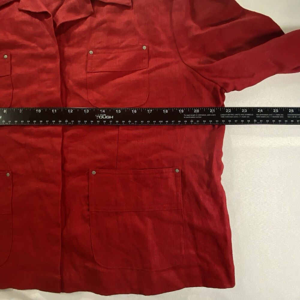VTG Chadwicks Red Linen Jacket 12P Petite Studded Snap Front Pockets - Picture 9 of 10